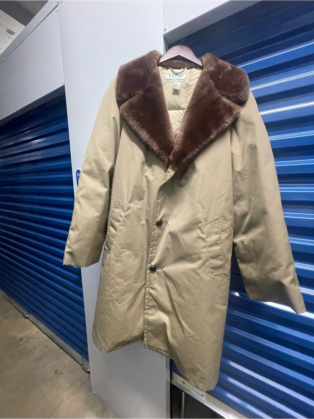 L.L. Bean Tan Pea Coat with Brown Faux Fur Collar